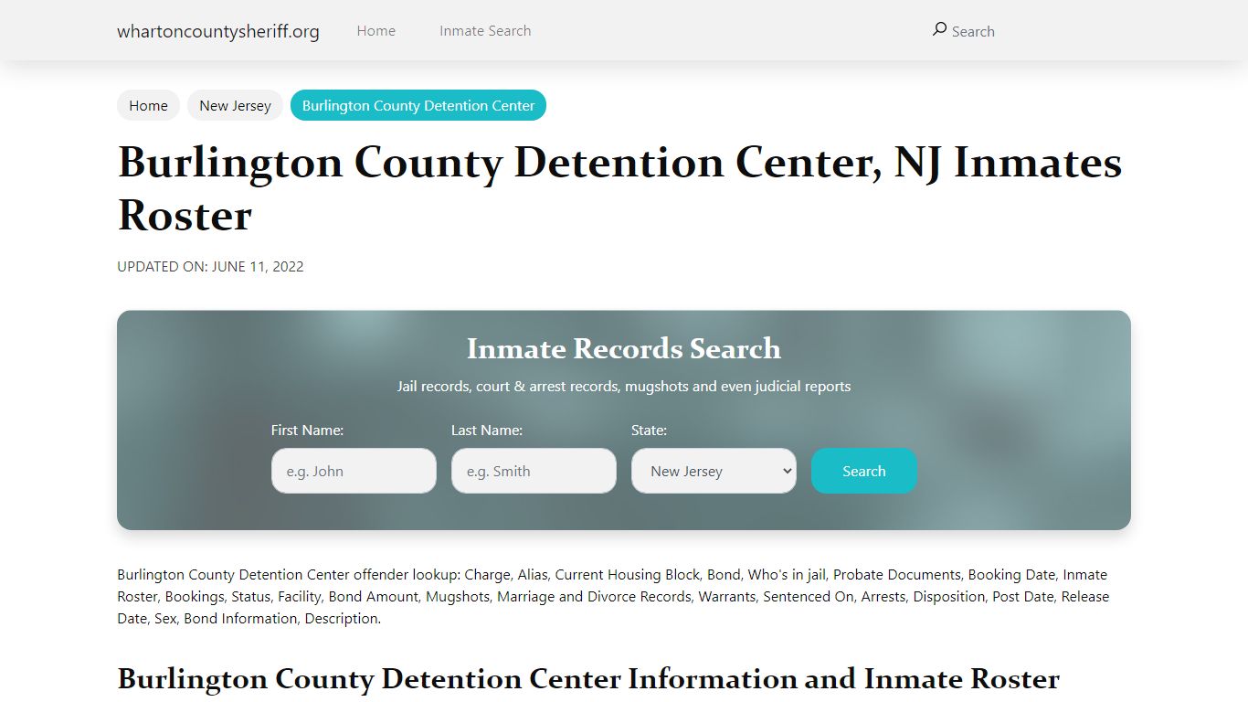 Burlington County Detention Center, NJ Jail Roster, Name ...